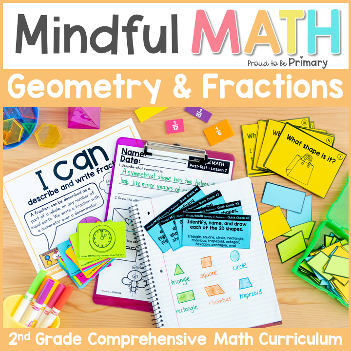 Geometry 2D Shapes & 3D Figures & Fractions - Second Grade Mindful Math