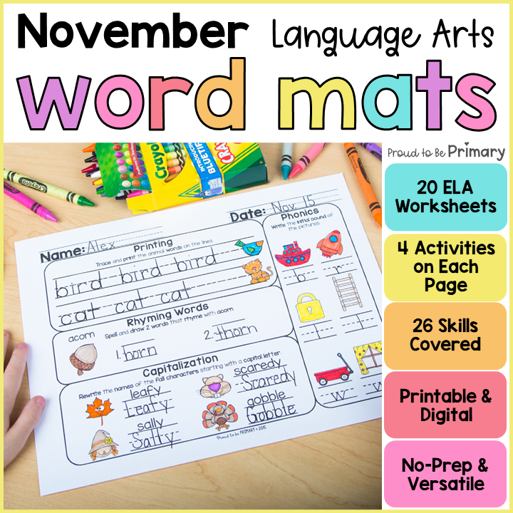 November Word Work and Daily Language Arts Review