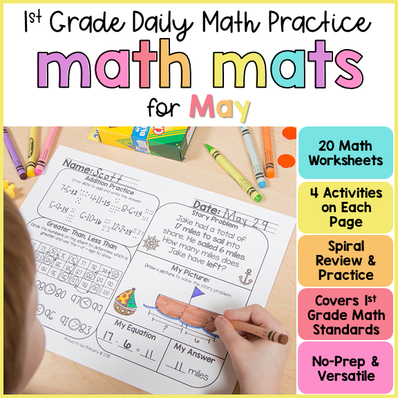 May Math Review Worksheets for First Grade