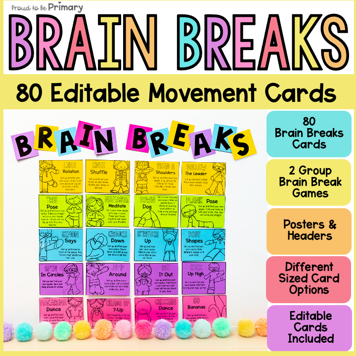 Brain Breaks & Movement Activity Cards - Group Games, Exercises, & Transitions