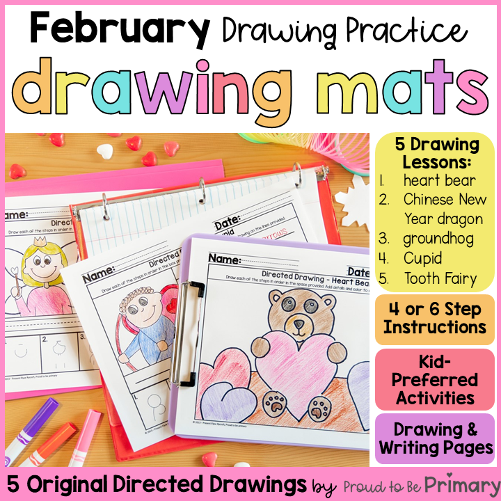 Directed Drawings for February | How to draw Cupid, bear, dragon, groundhog, tooth fairy