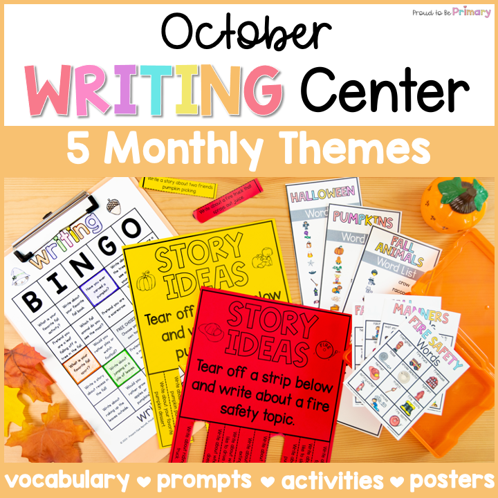 Fall Writing Center Prompts, Activities, Posters - Halloween, Fire Safety