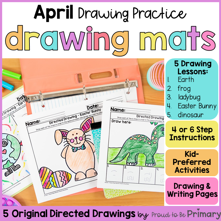 Spring Directed Drawings for April - How to Draw Easter bunny, earth, frog, ladybug, dinosaur