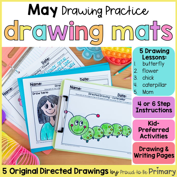 Spring Directed Drawings - How to Draw Mom for Mother’s Day, butterfly, caterpillar, chick, flower