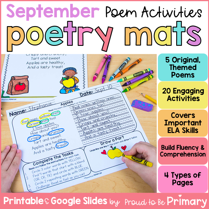 Poem of the Week Poetry Activity Mats for September - Back to School