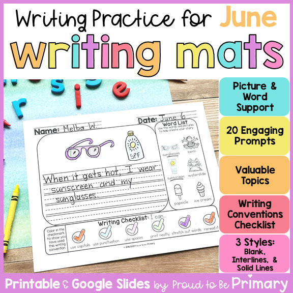 Summer Writing Prompts Practice for June