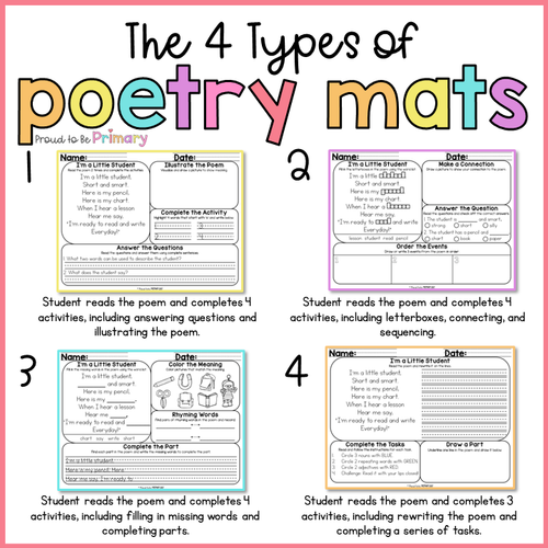 Poem of the Week Poetry Activity Mats for September - Back to School