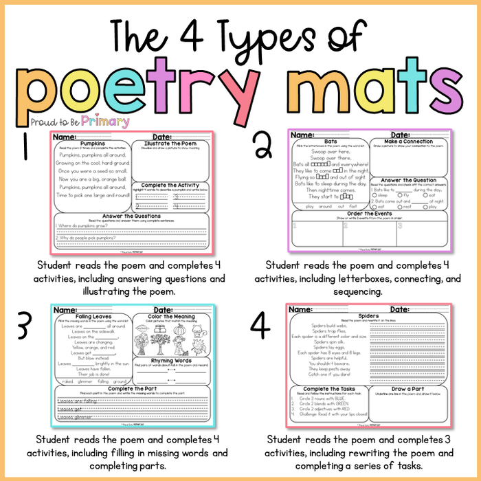 Poem of the Week Poetry Activity Mats for October