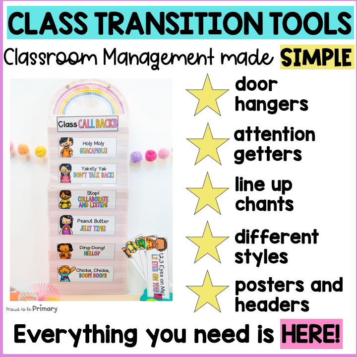 Classroom Transitions Pack - Call Backs, Door Hangers & Line Up Chants