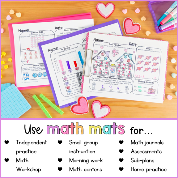 February Math Spiral Review Worksheets for 2nd Grade