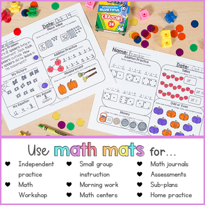 October Math Review Worksheets for First Grade