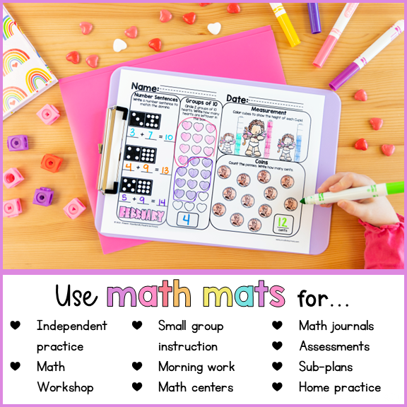 February Math Spiral Review Worksheets for Kindergarten