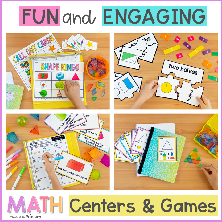Geometry 2D Shapes and 3D Solids & Fractions - First Grade Mindful Math