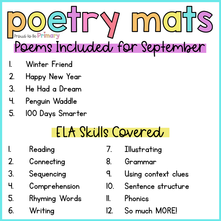 Poem of the Week Poetry Activity Mats for January