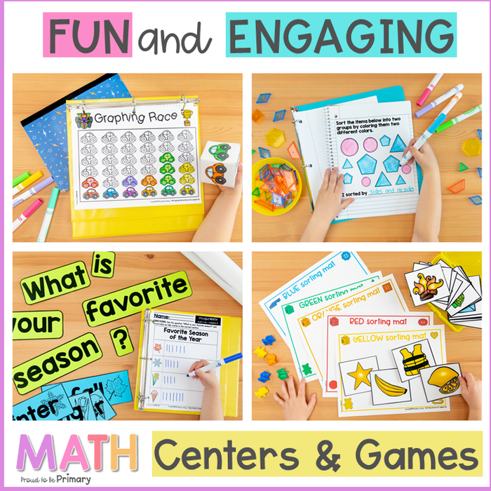 Kindergarten Math Graphing & Sorting By Attributes Centers, Lessons, A