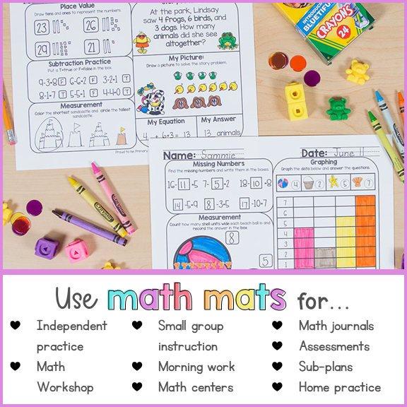Summer Math Review Worksheets for First Grade