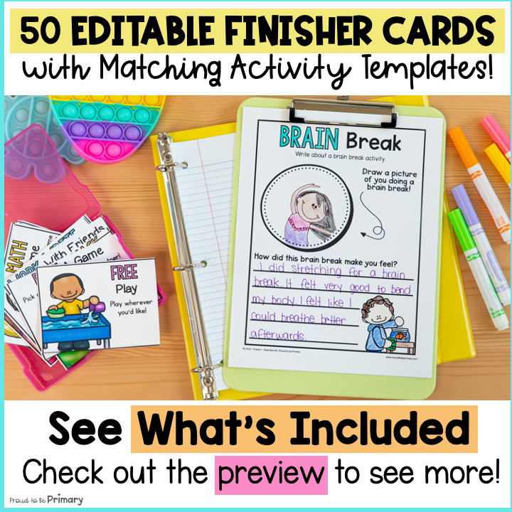 Early Finisher Choice Board, Task Cards, & Worksheets Packet for Fast Finishers