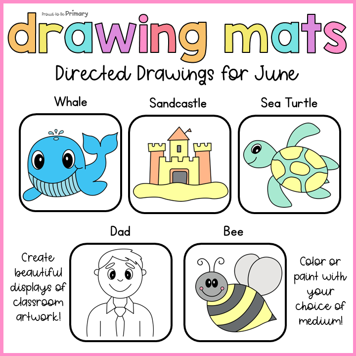 Summer Directed Drawings | How to Draw Dad for Father’s Day, sea turtle, bee, whale