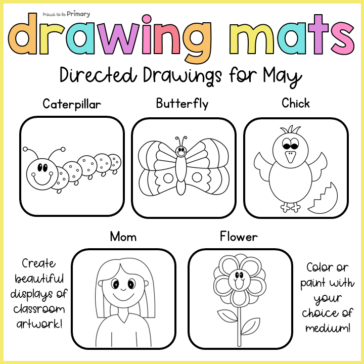 Spring Directed Drawings | How to Draw Mom for Mother’s Day, butterfly, caterpillar, chick, flower