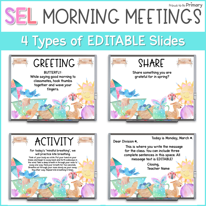 Morning Meeting Slides, Cards, Posters for March