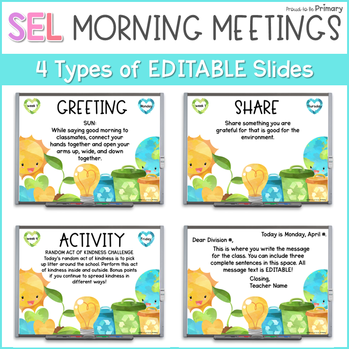 Morning Meeting Slides, Cards, Posters for April