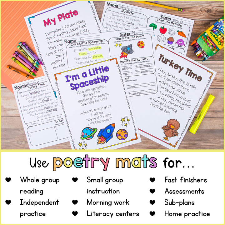 Poem of the Week Poetry Activity Mats for November