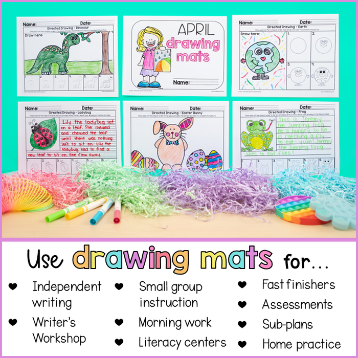 April Spring Directed Drawing - Easter Bunny, Earth Day, Frog, Ladybug