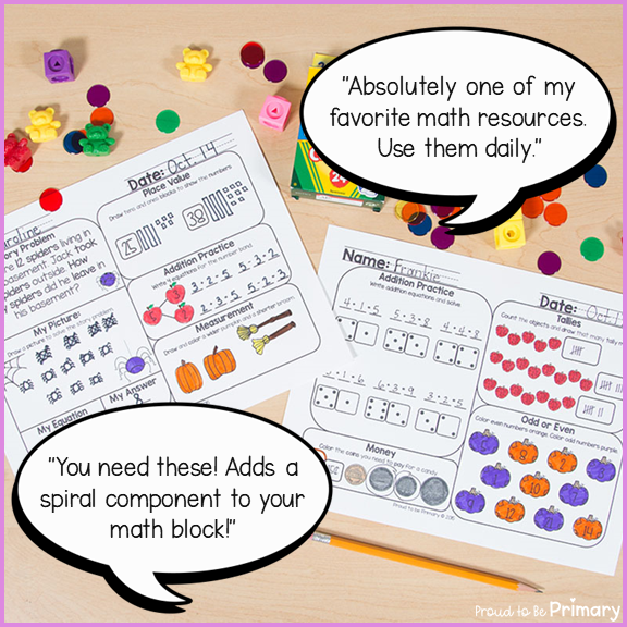 October Math Review Worksheets for First Grade