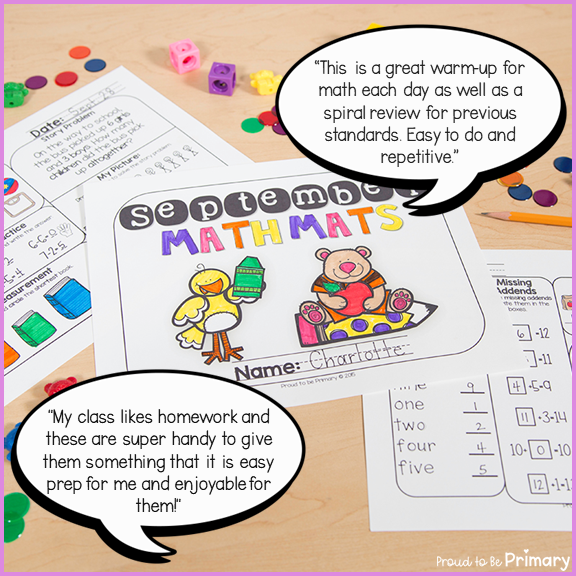 September Math Review Worksheets for First Grade