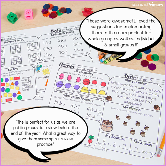 April Math Review Worksheets for First Grade