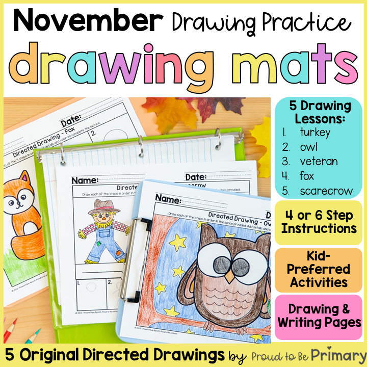 Fall Directed Drawings for November - how to draw owl, Turkey, scarecrow, soldier