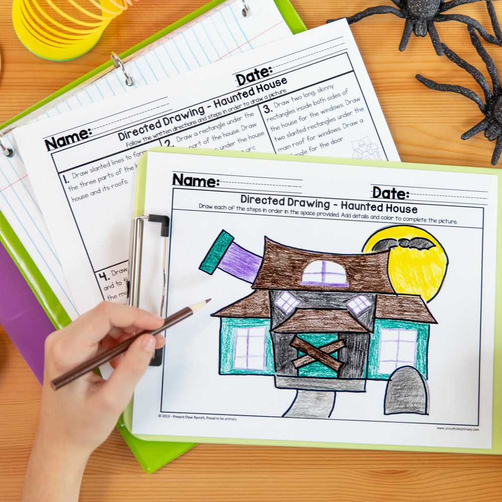 Halloween Directed Drawings | How to Draw Frankenstein, haunted house, spider, bat, pumpkin