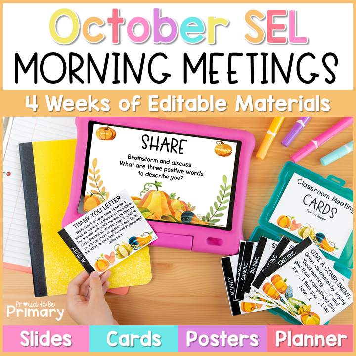 Morning Meeting Slides, Cards, Posters for October
