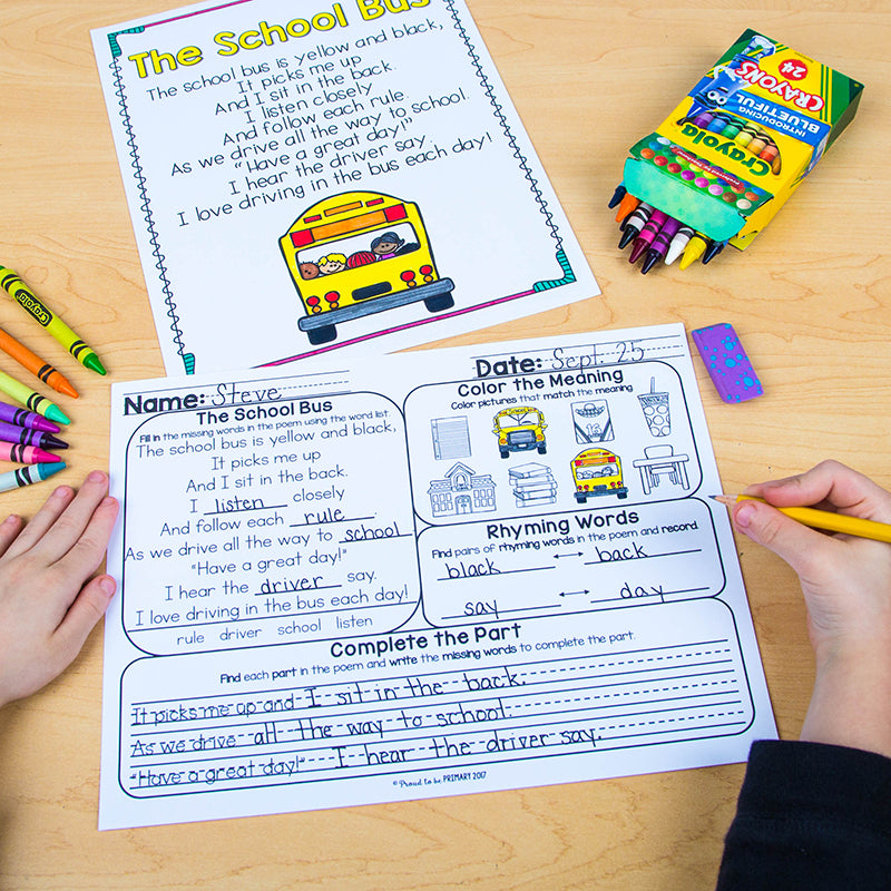 Poem of the Week Poetry Activity Mats for September - Back to School